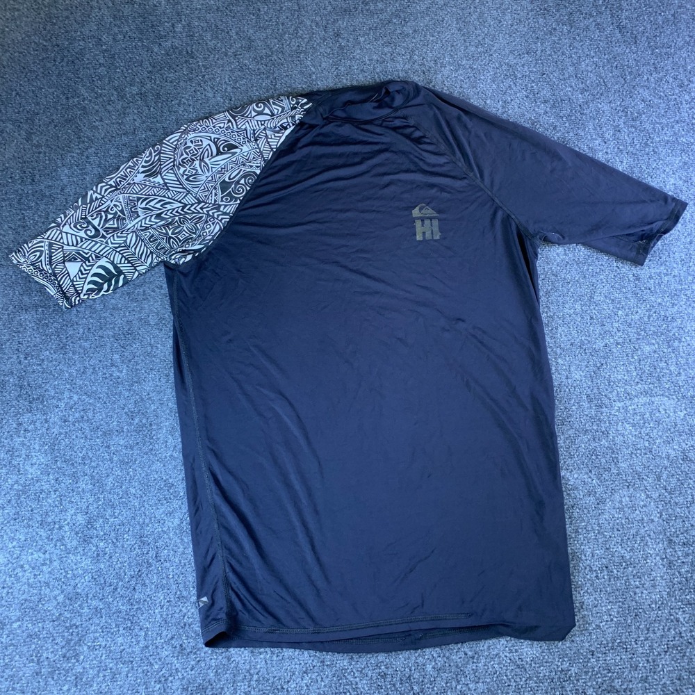 Quiksilver Rash Guard Shirt Mens Large Navy Logo Raglan Sleeve Surfing Swimwear